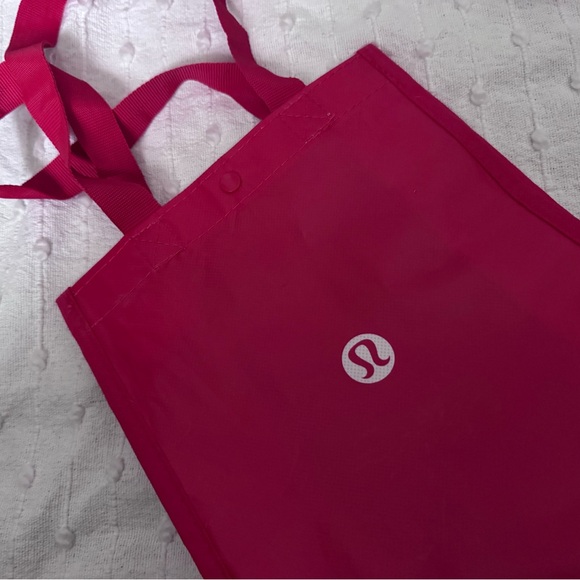 Lululemon Small Red And White Logo Reusable Shopping Gift Bag Tote 12” x9”x4” - Picture 2 of 3